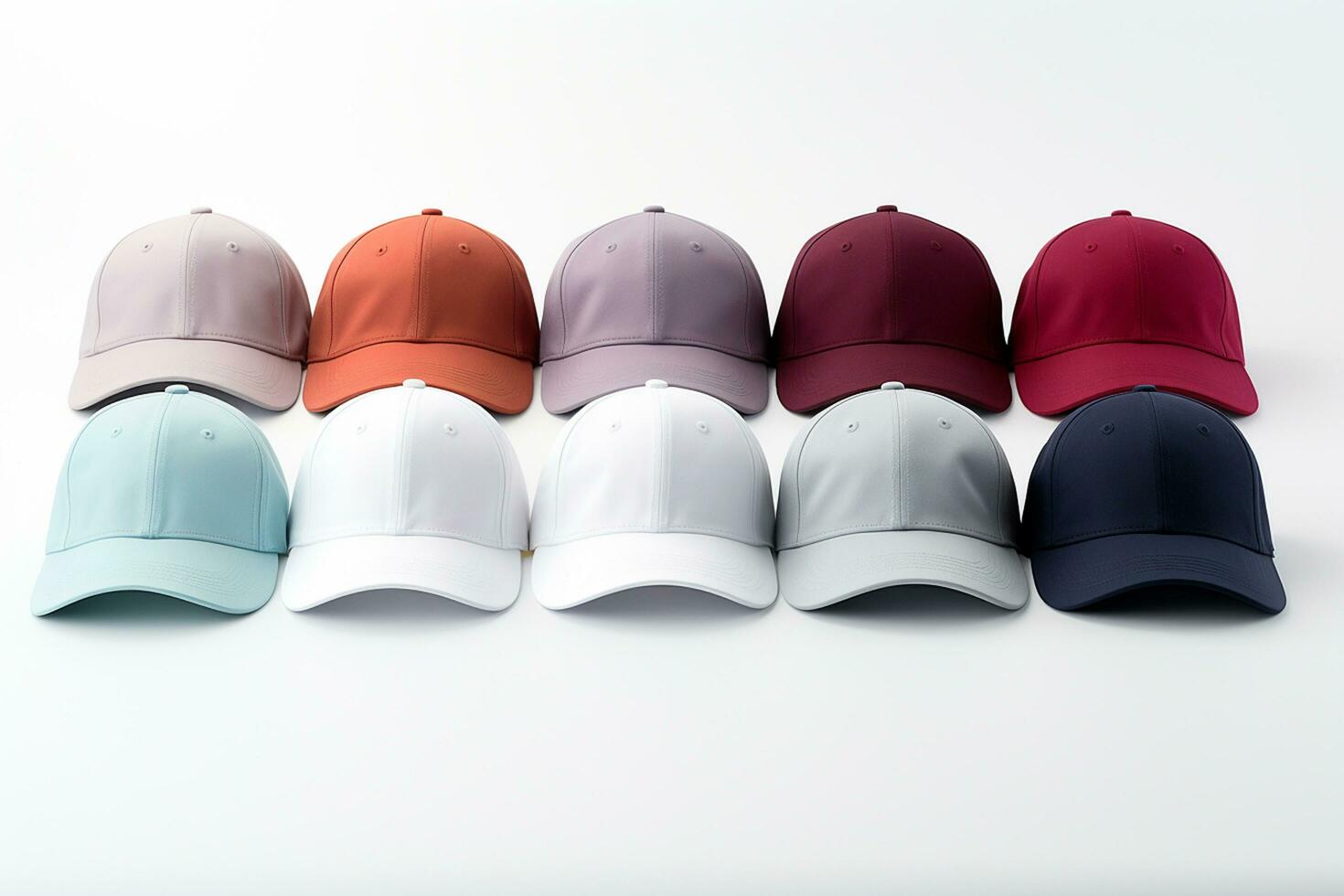 colorato baseball caps su bianca sfondo. ritaglio sentiero incluso. ai generato foto