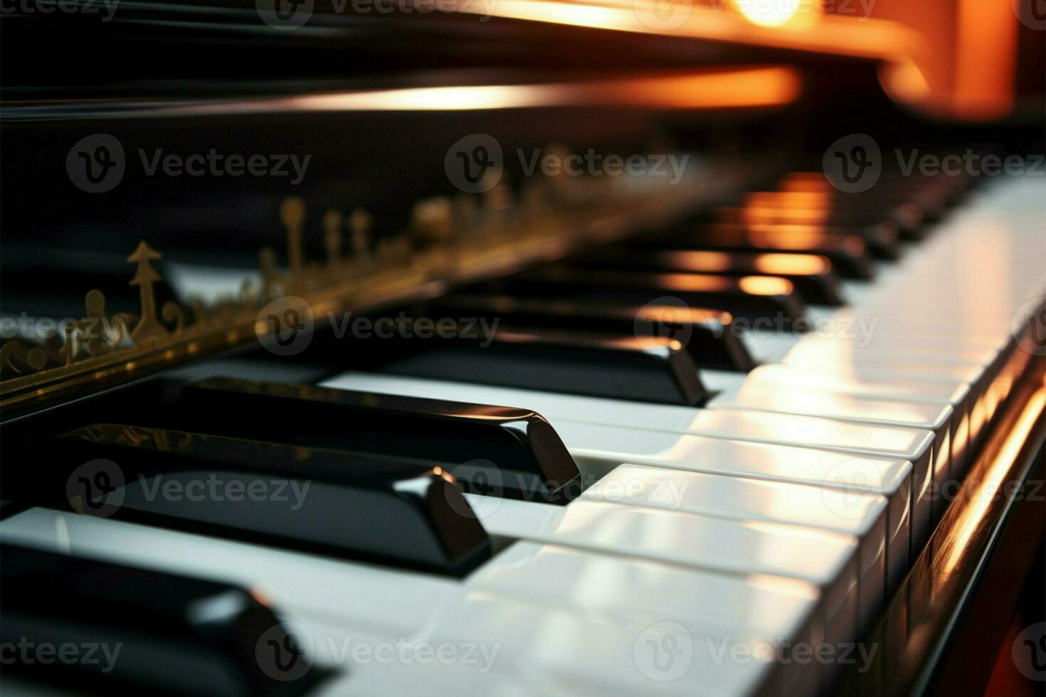 classico pianoforte tastiera con focalizzata particolari, un' musicale capolavori essenza ai generato foto