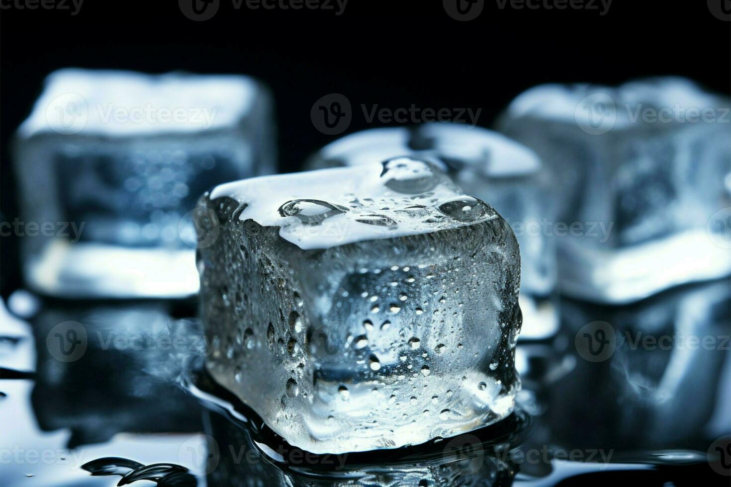 raffreddamento ghiaccio cubi ornato con delicato, scintillante acqua goccioline ai generato foto