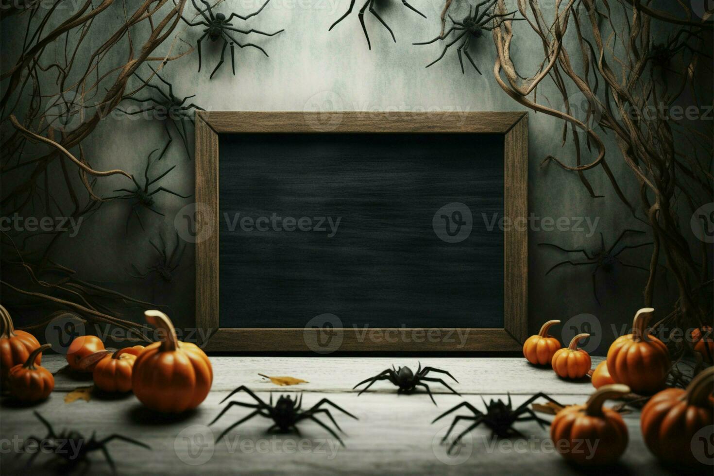 Halloween bandiera con nuvole, pipistrelli, e zucche, ideale per festa invita ai generato foto