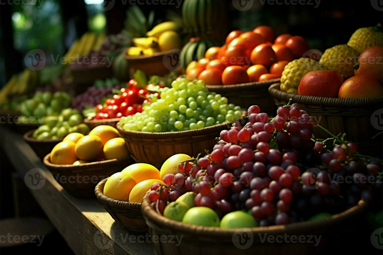 un' mercato dove frutta siamo abbondante e prontamente accessibile ai generato foto