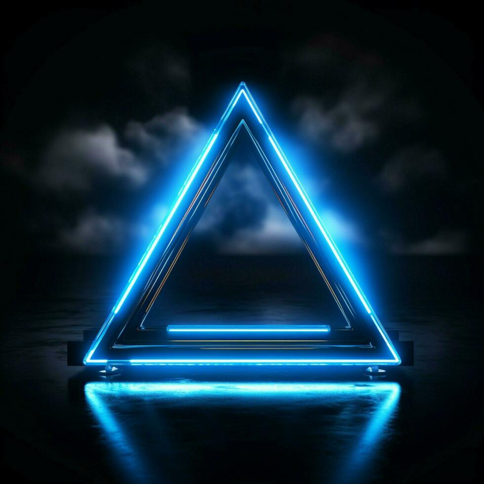 elegante neon design un' Impressionante blu triangolo elemento sta su per sociale media inviare dimensione ai generato foto