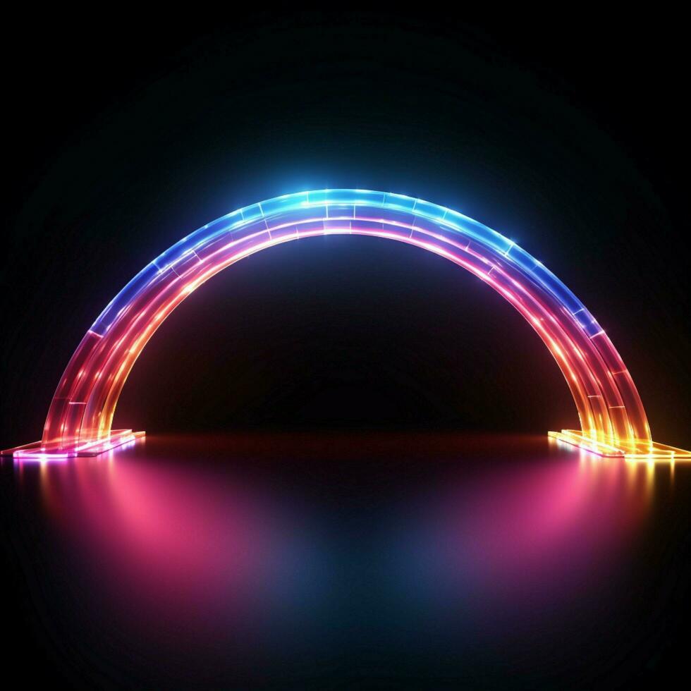 neon brillantezza le forme un' colorato semicerchio su un' nero tela per sociale media inviare dimensione ai generato foto