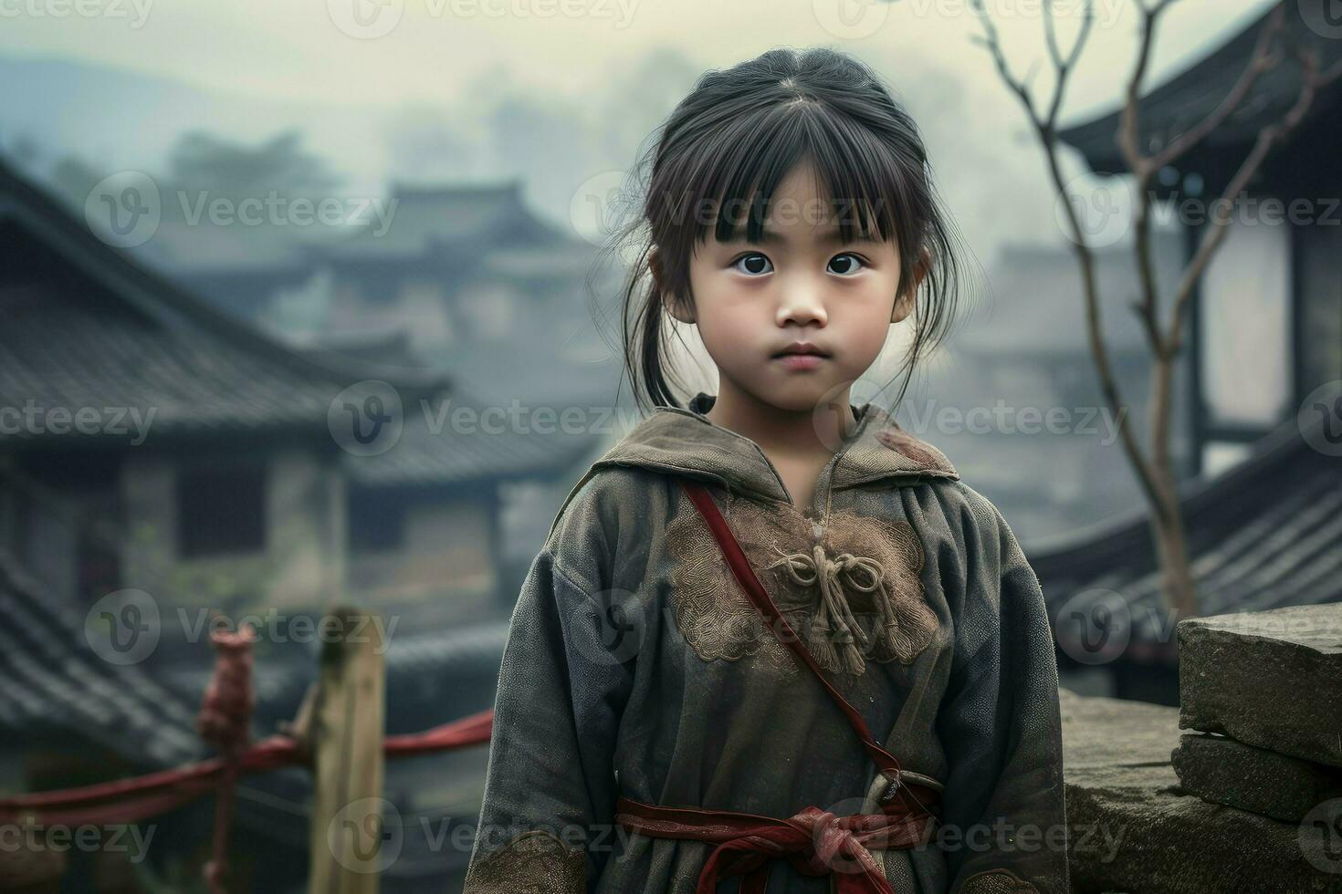industrioso Cinese villaggio ragazza. creare ai foto