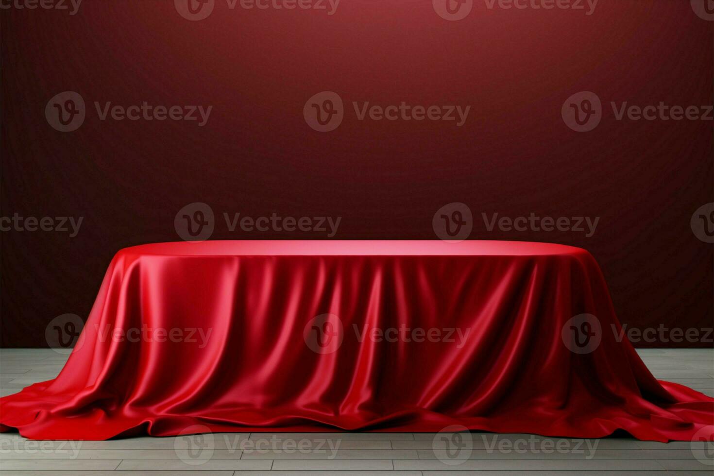 3d reso rosso podio copertina nasconde un' misterioso oggetto con tessuto struttura ai generato foto