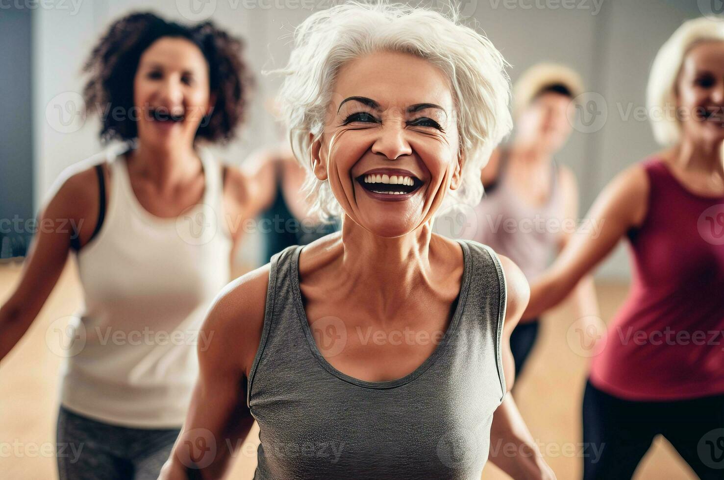 anziano donna su danza classe addestramento. creare ai foto