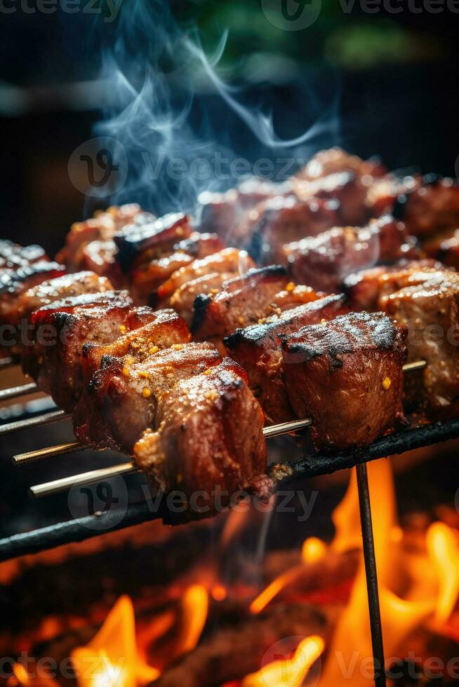 barbecue spiedini carne kebab su griglia. generativo ai foto