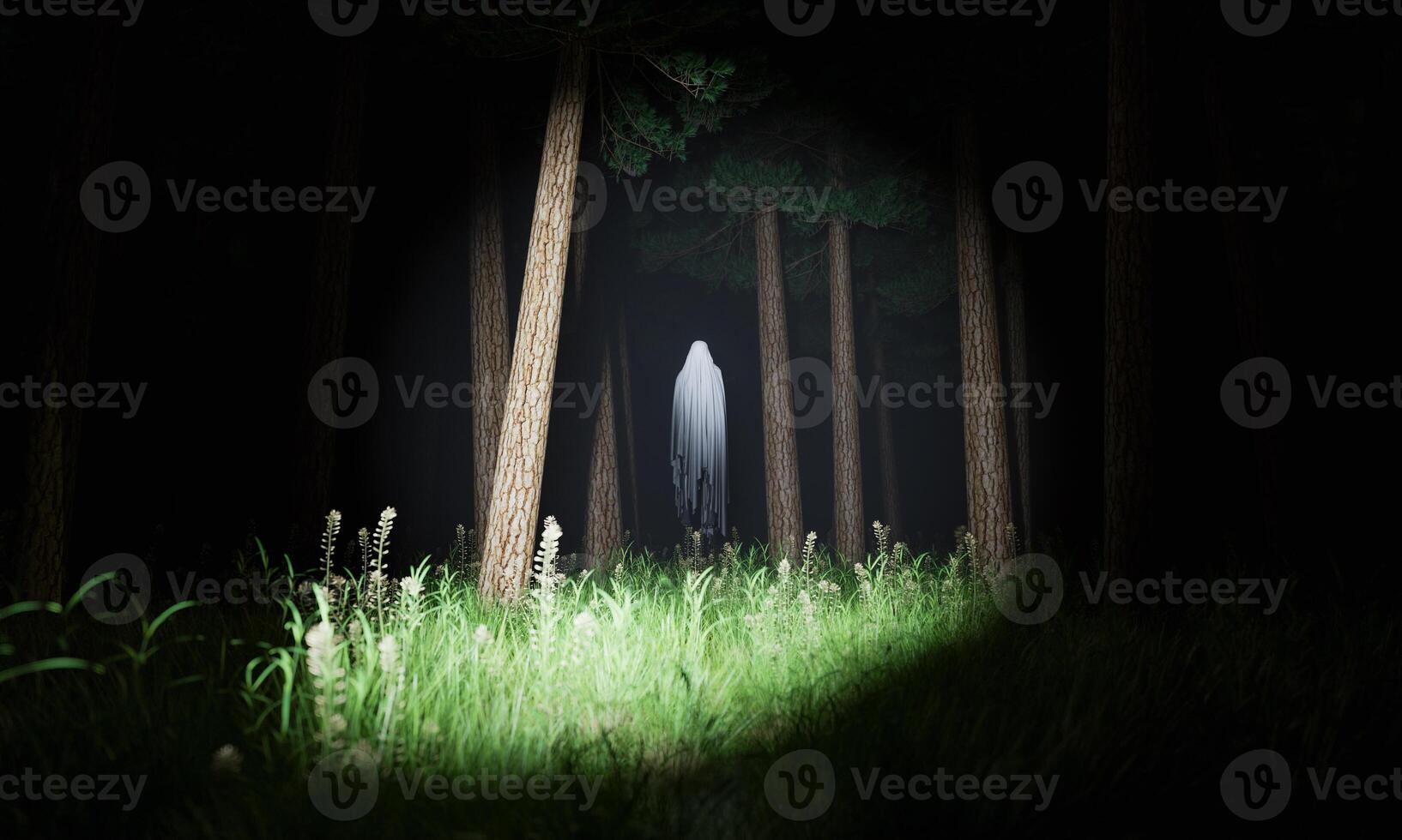 fantasma illuminato da una lanterna in una foresta foto