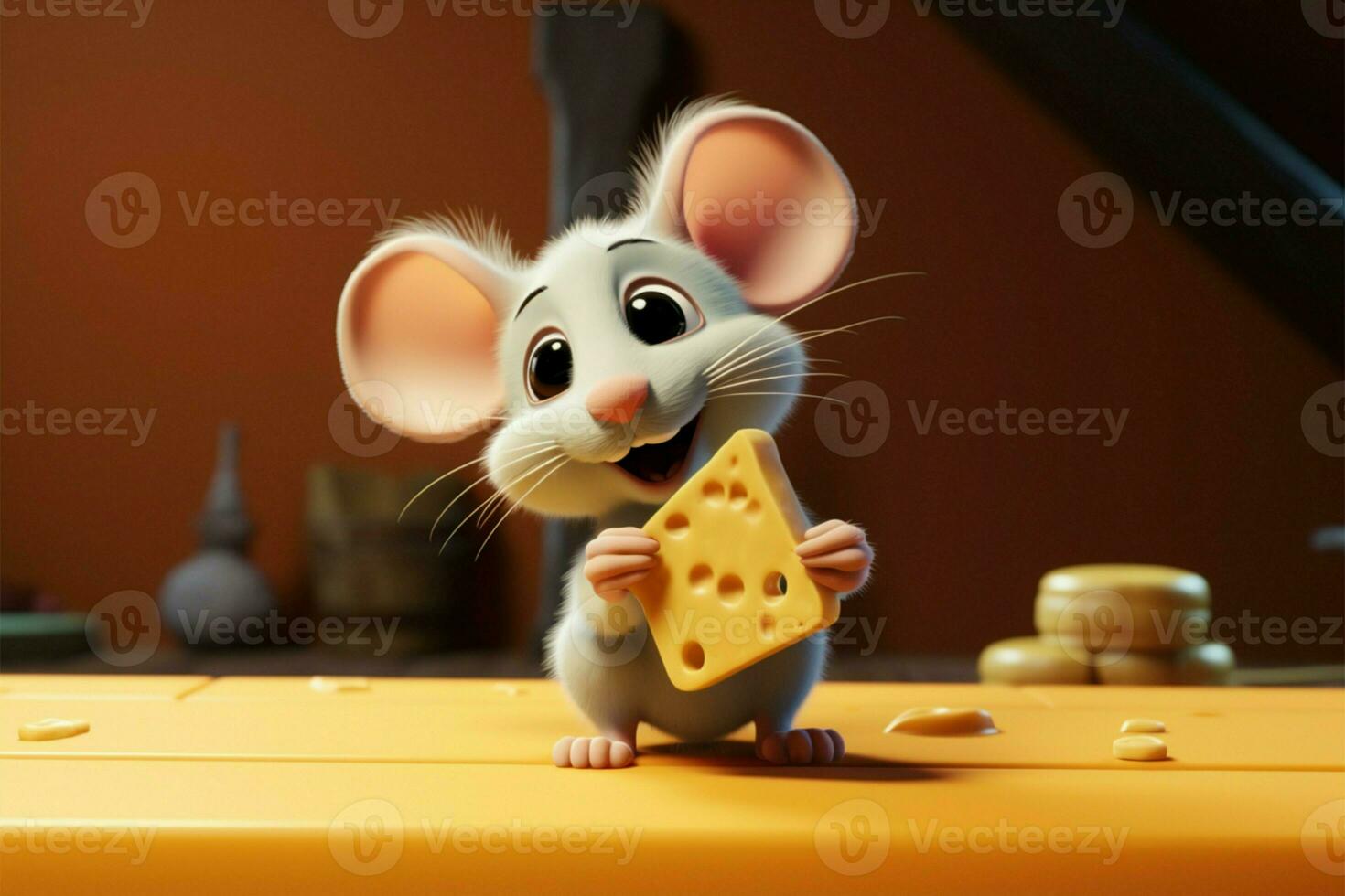 formaggio amorevole topo cartone animato animazione vetrine un' sorridente poco topo ai generato foto