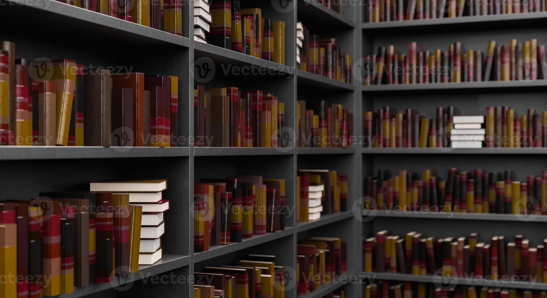 primo piano degli scaffali della biblioteca foto