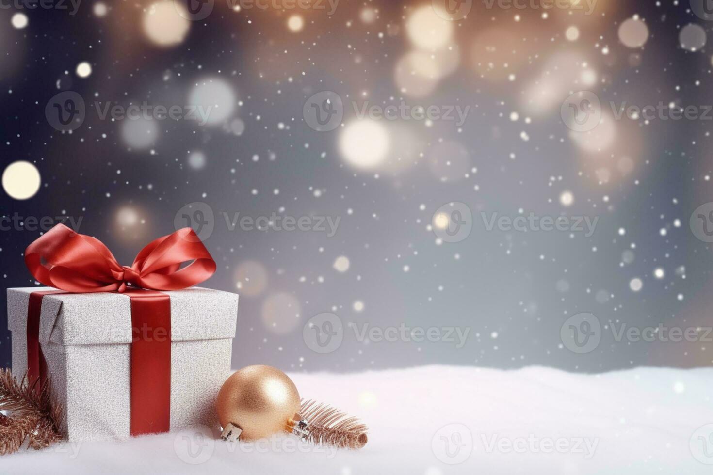 Natale regalo su bianca bokeh sfondo ai generativo foto