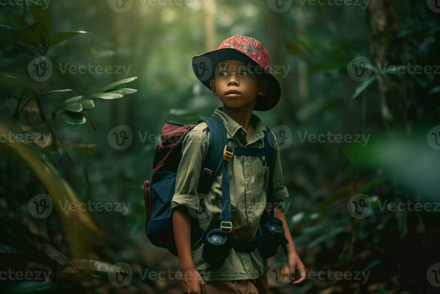 turista poco ragazzo Candido sparo. creare ai foto