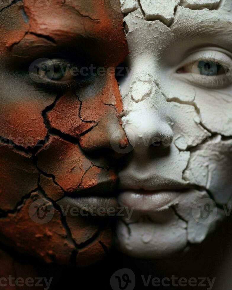 Due donne raffigurato con Cracked facce e pelle.. generativo ai foto