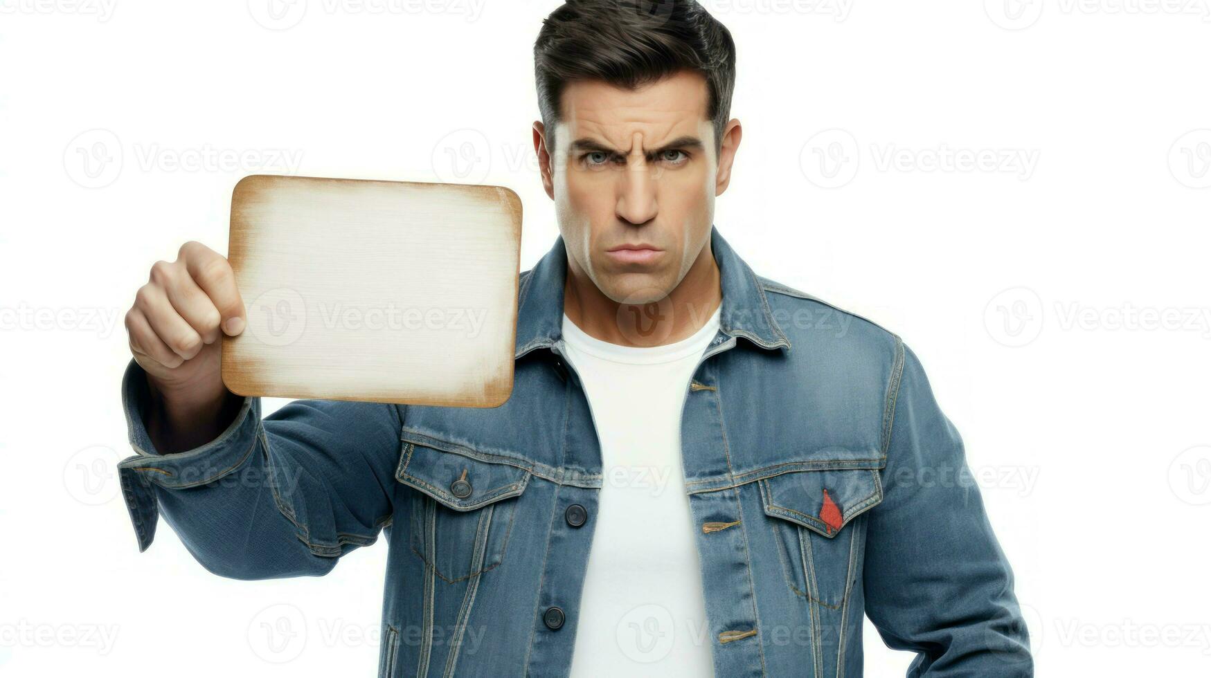 arrabbiato uomo Tenere un' vuoto foglio di carta. generativo ai foto