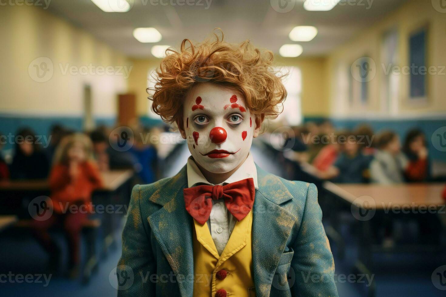 ragazzo clown a scuola. creare ai foto