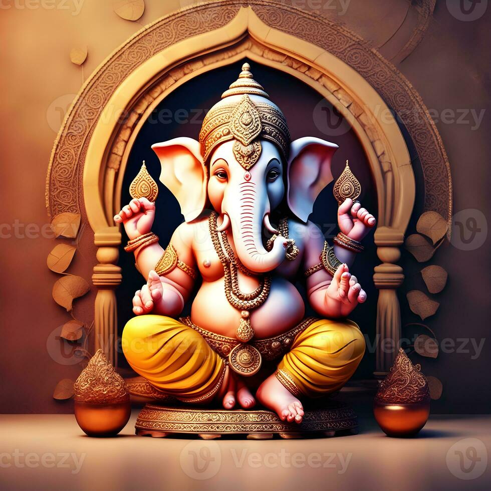 ganesh--signore-induista-ganesha-su-sfondo-decorativo-poster-grafico-arte-moderna, signore Ganesha scultura con decorativo elementi - ai generativo foto