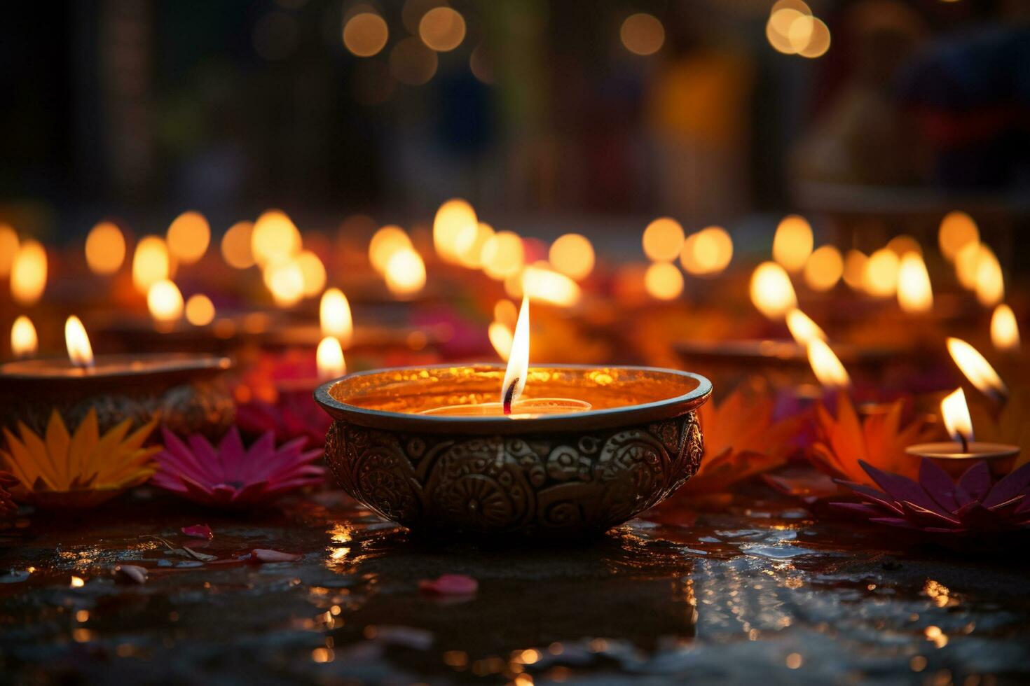 lume di candela a Diwali Festival indiano tradizionale Festival foto
