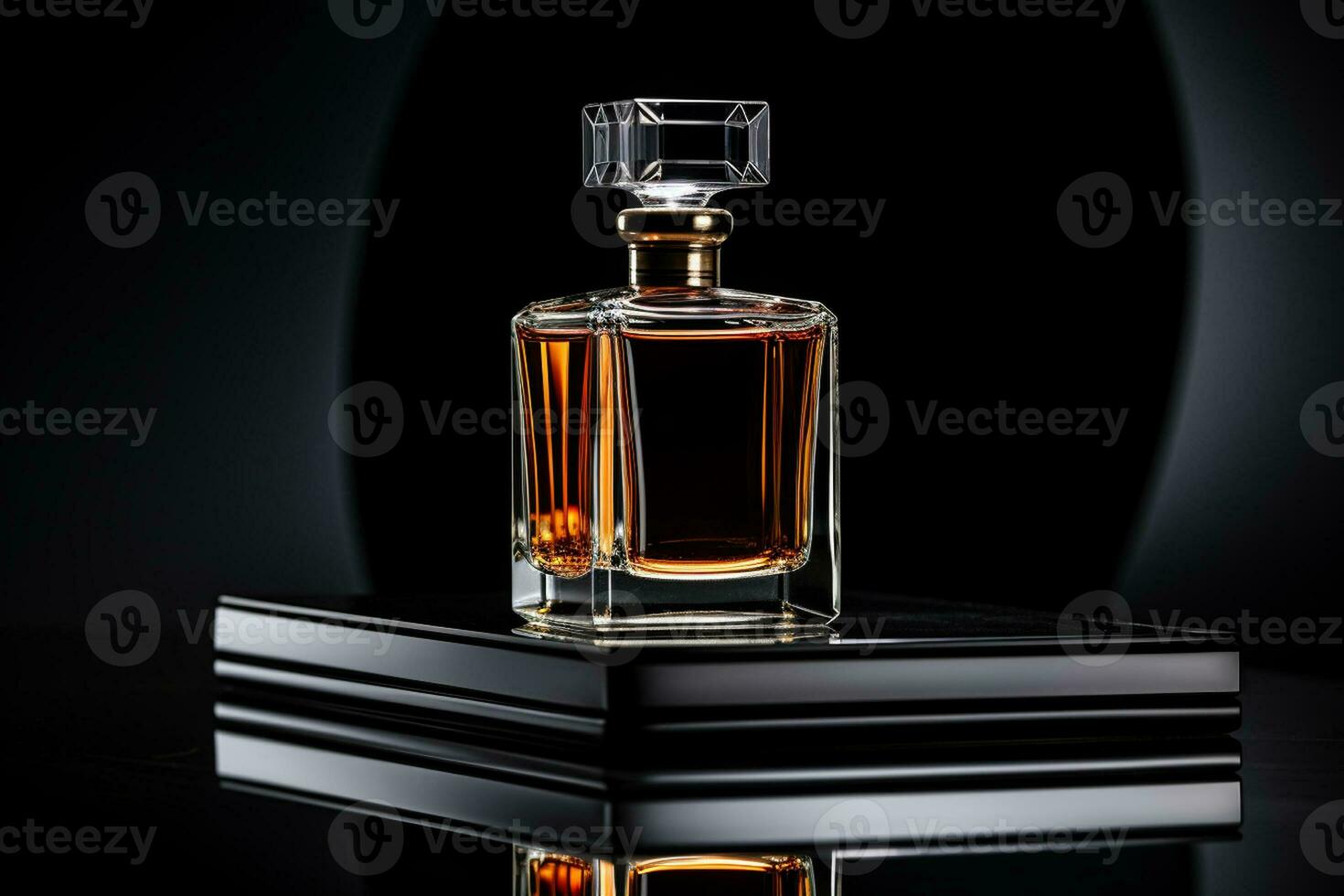 profumo bottiglia modello per profumo Prodotto su il tavolo buio e lusso sfondo foto