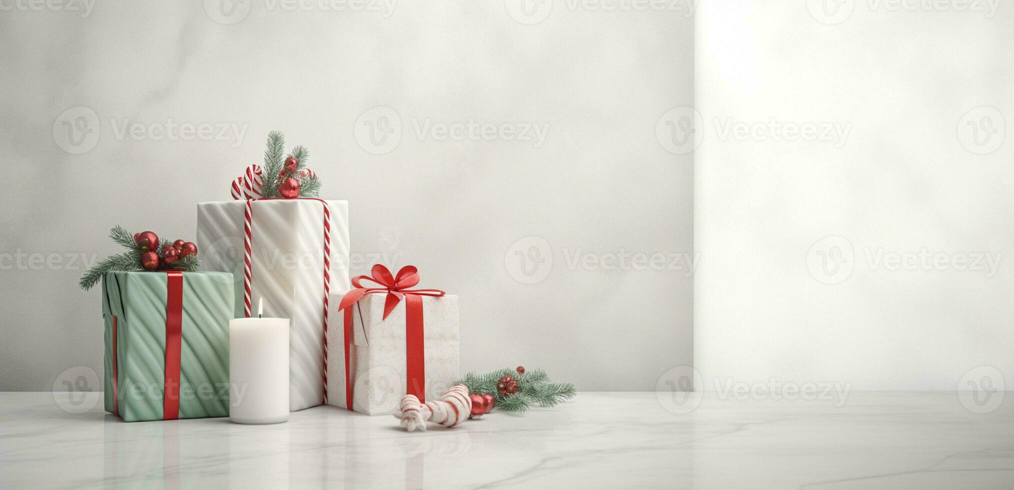 Natale ornamenti con i regali e copia spazio ai generativo foto