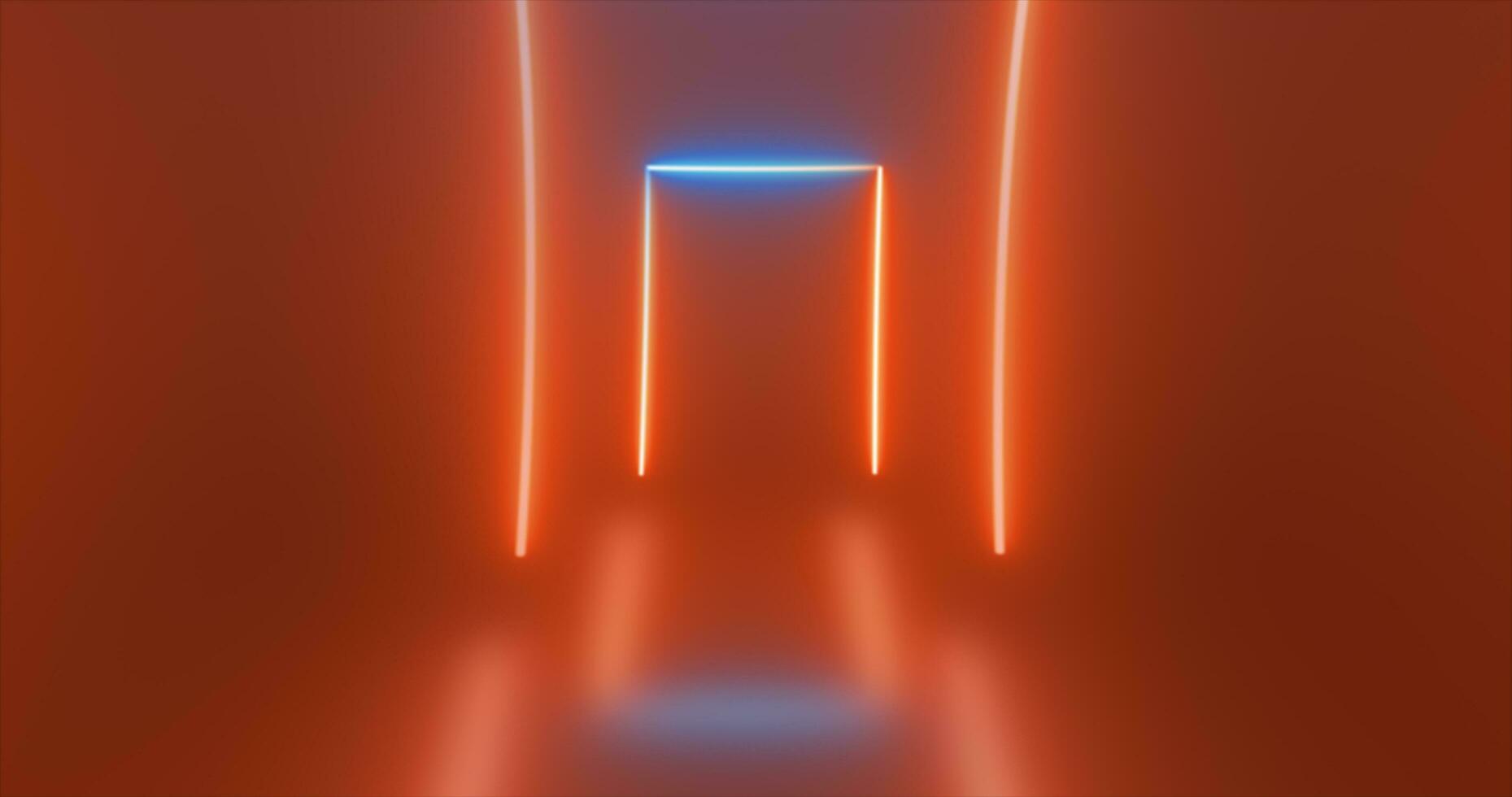 astratto rettangolare tunnel neon arancia energia raggiante a partire dal Linee sfondo foto