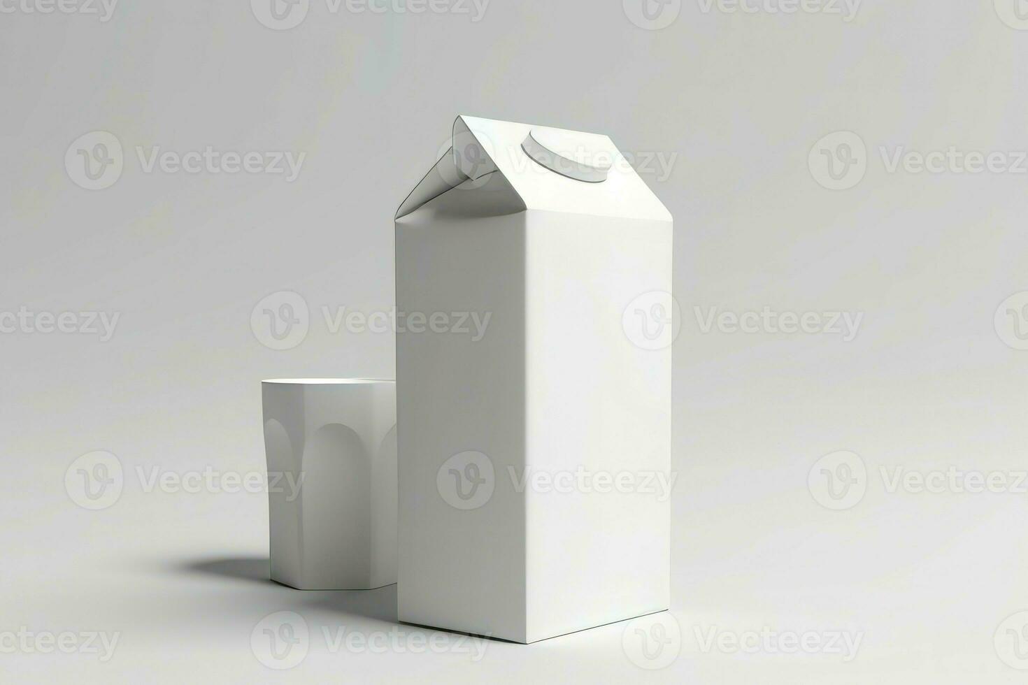 vuoto latte pacchetto scatola con plastica bicchiere. creare ai foto