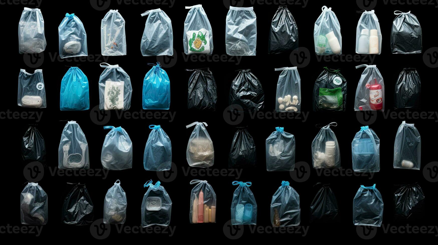 raccolta differenziata plastica borse collezione pieno con riciclabile bottiglie lattine e spazzatura ai generato foto
