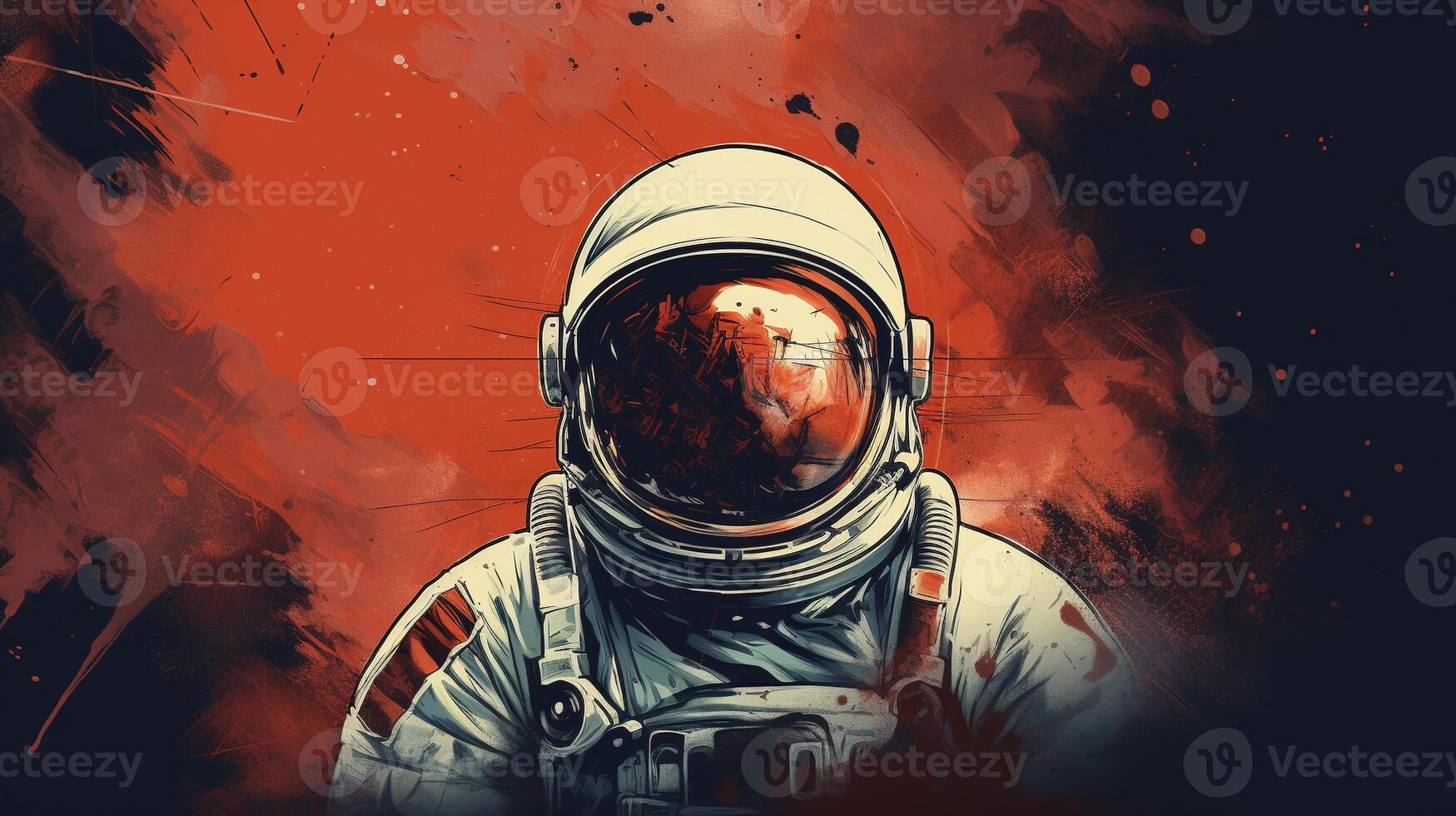 generativo ai, astronauta nel tuta spaziale, tipografica Vintage ▾ stile foto