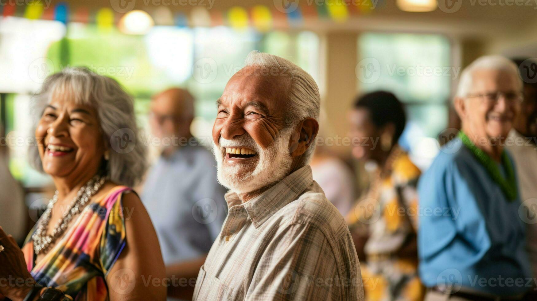 un' gruppo di anziano persone avendo divertimento insieme. generativo ai foto