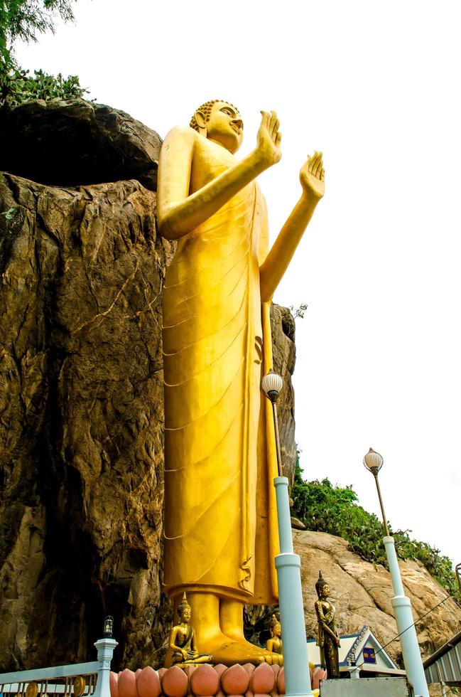 statua del buddha sulla montagna e sull'albero e sul bel cielo azzurro. foto