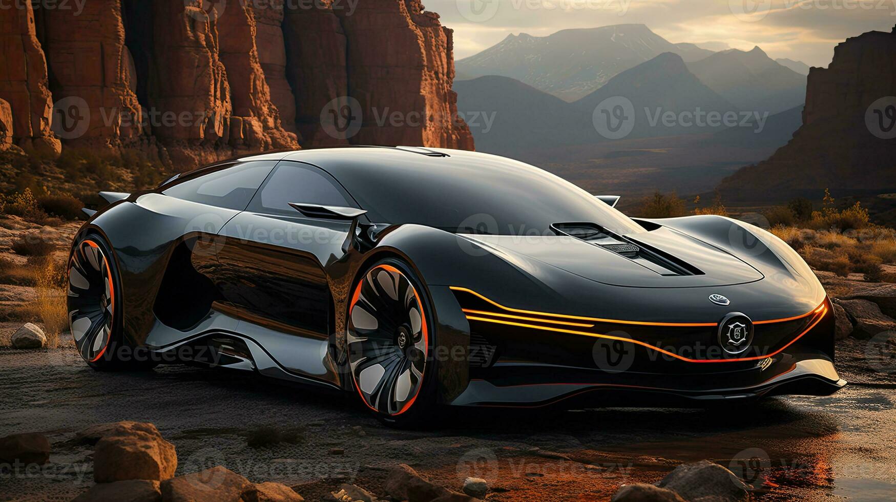 un' moderno bellissimo alla moda veloce elettrico auto con un' futuristico disegno, un eco-friendly gli sport auto con preoccupazione per il ambiente foto