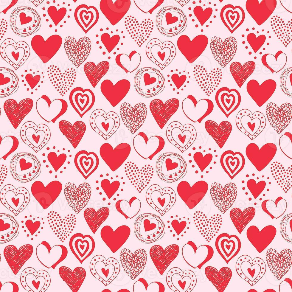 senza soluzione di continuità modello scarabocchio cuori. di moda Stampa per confezione disegno, tessuto, tessili, copertine, adesivi, sublimazioni. San Valentino giorno, amore, nozze foto