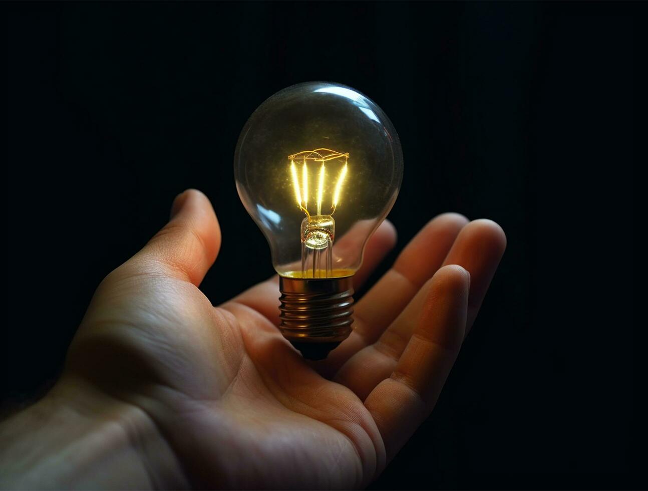 creativo foto di un' mano Tenere leggero lampadina, energia Salvataggio ai generato