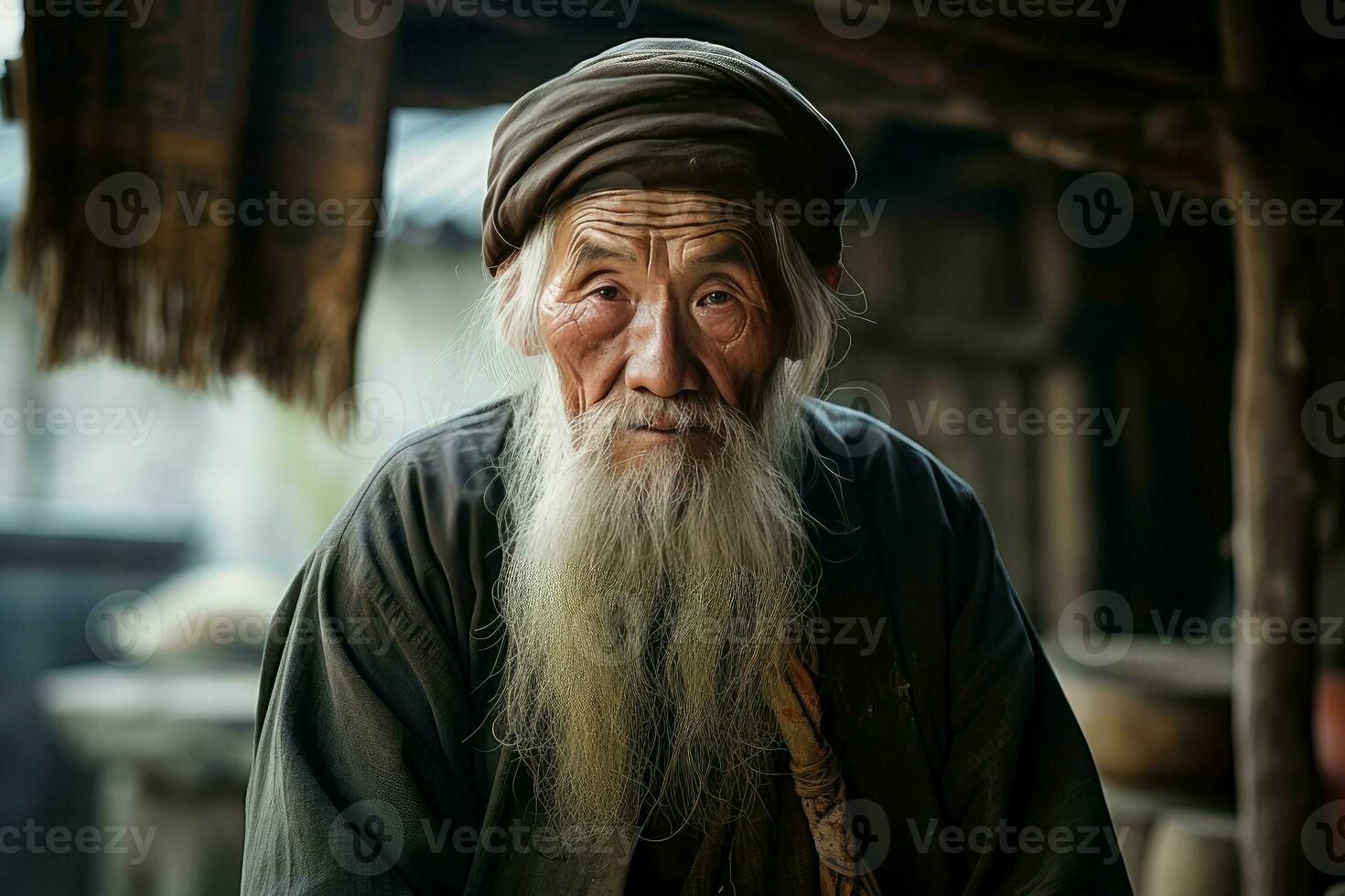 paziente Cinese villaggio vecchio persona. creare ai foto