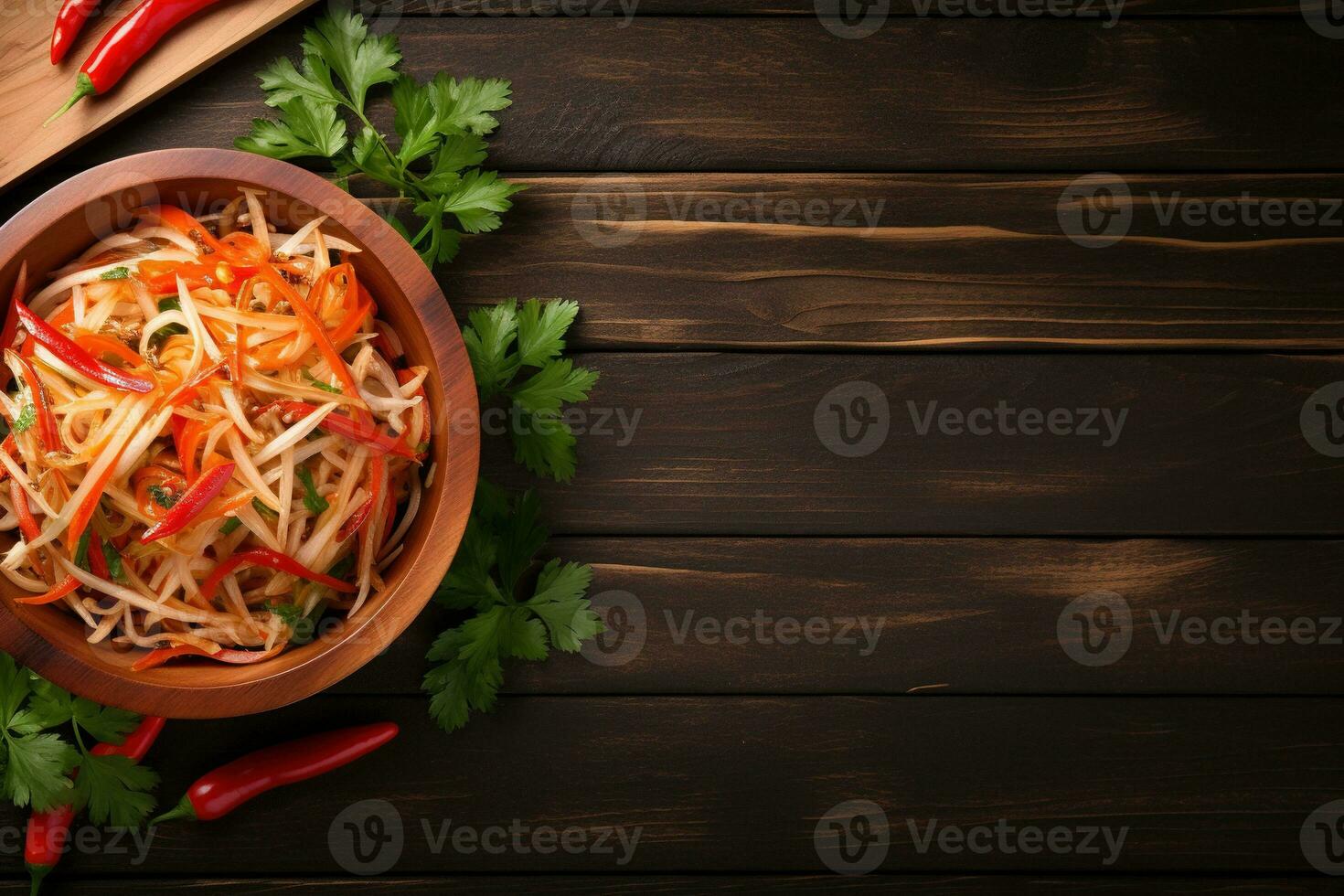 tailandese cibo som tu, speziato verde papaia insalata.sopra Visualizza ai generato foto