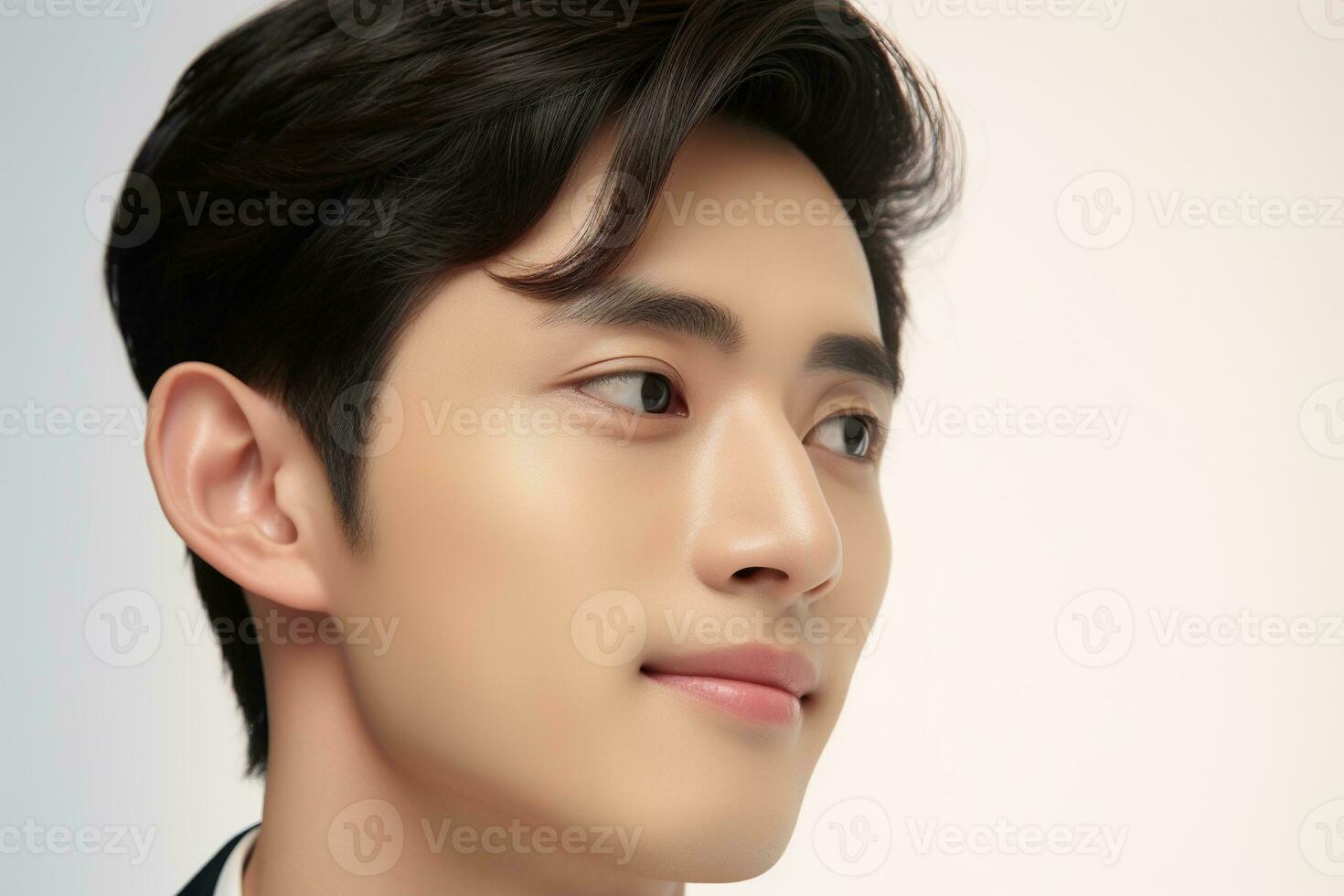 ritratto di bello giovane asiatico uomo con pulito pelle, studio tiro ai generato foto