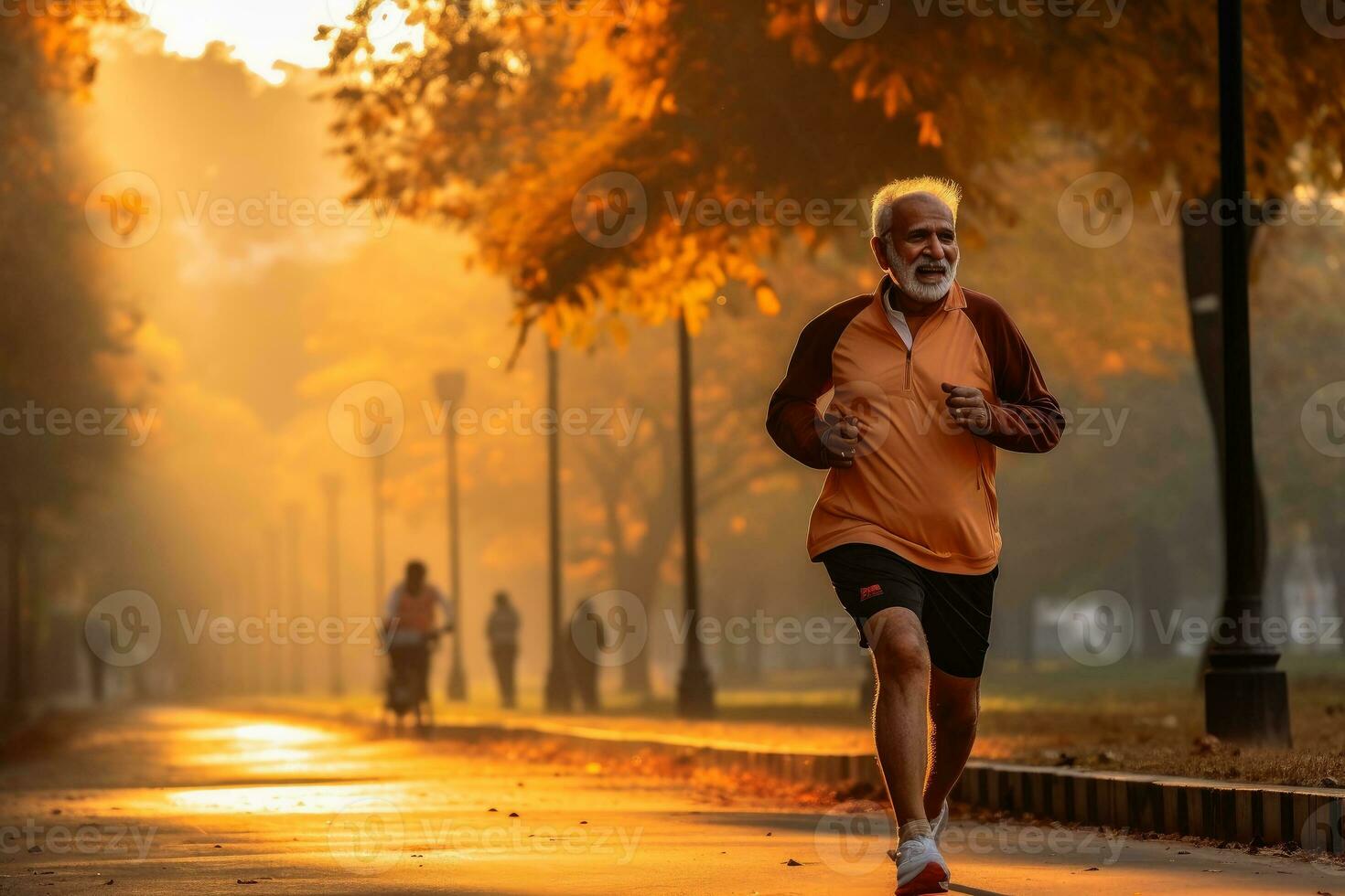 un' pensionato mentre jogging fare sports.ai generativo foto