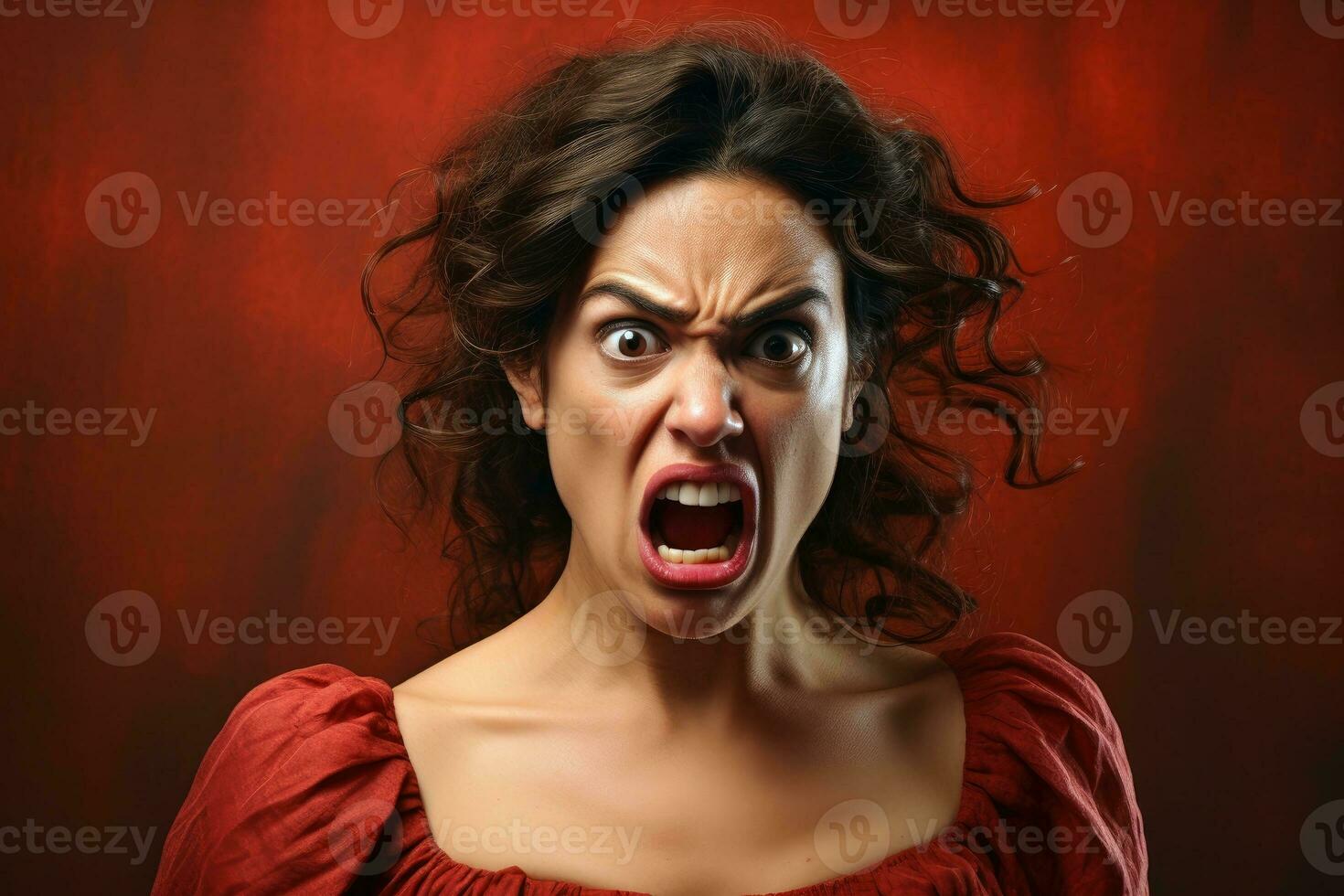 un' ritratto di un arrabbiato spagnolo donna.ai generativo foto