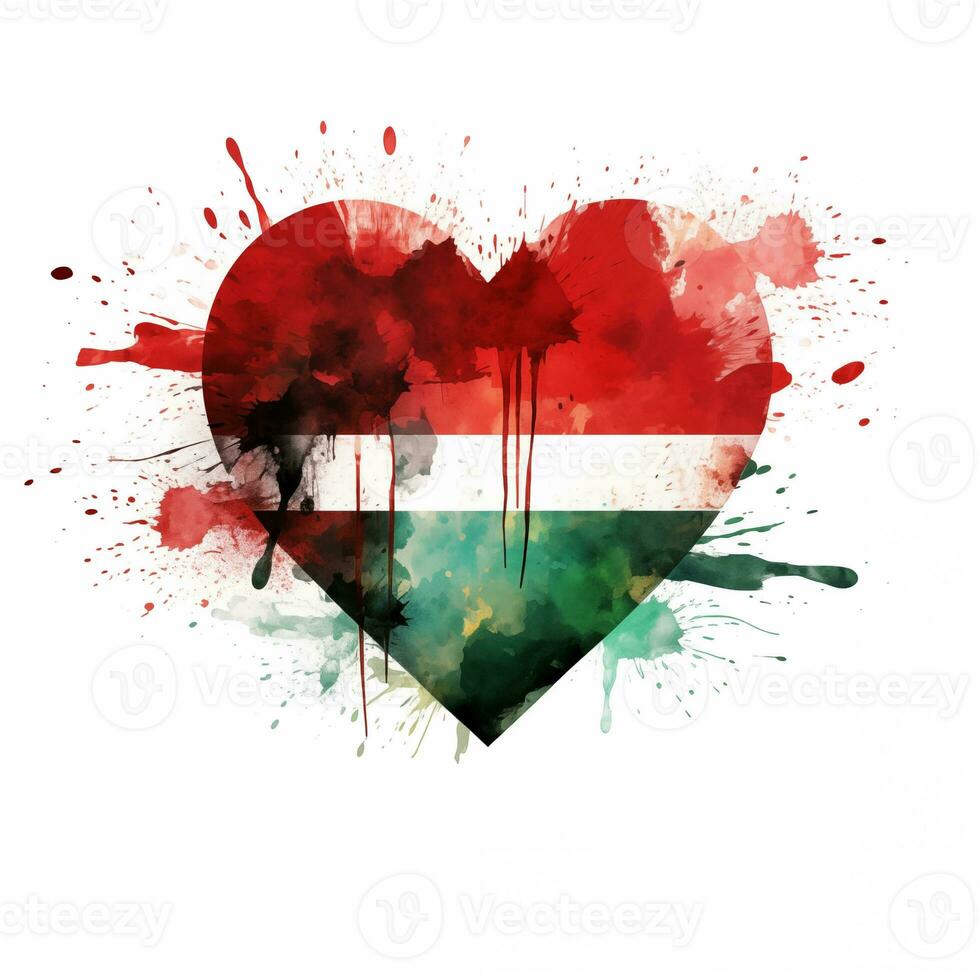 acquerello cuore nel palestinese bandiera colori, rosso, verde, nero foto