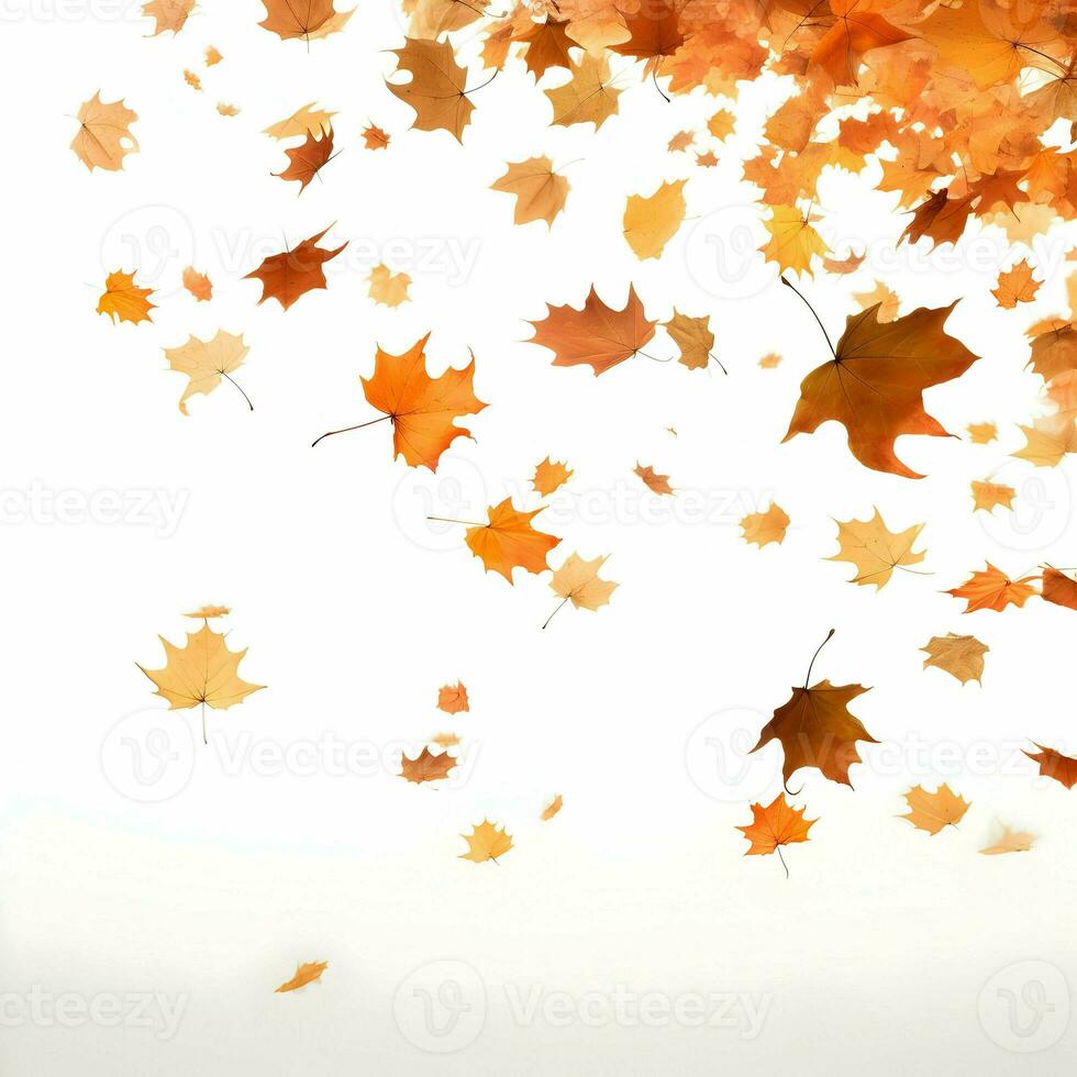 centinaia di autunno le foglie autunno e volare su un' bianca sfondo. alta risoluzione. ai generativo foto