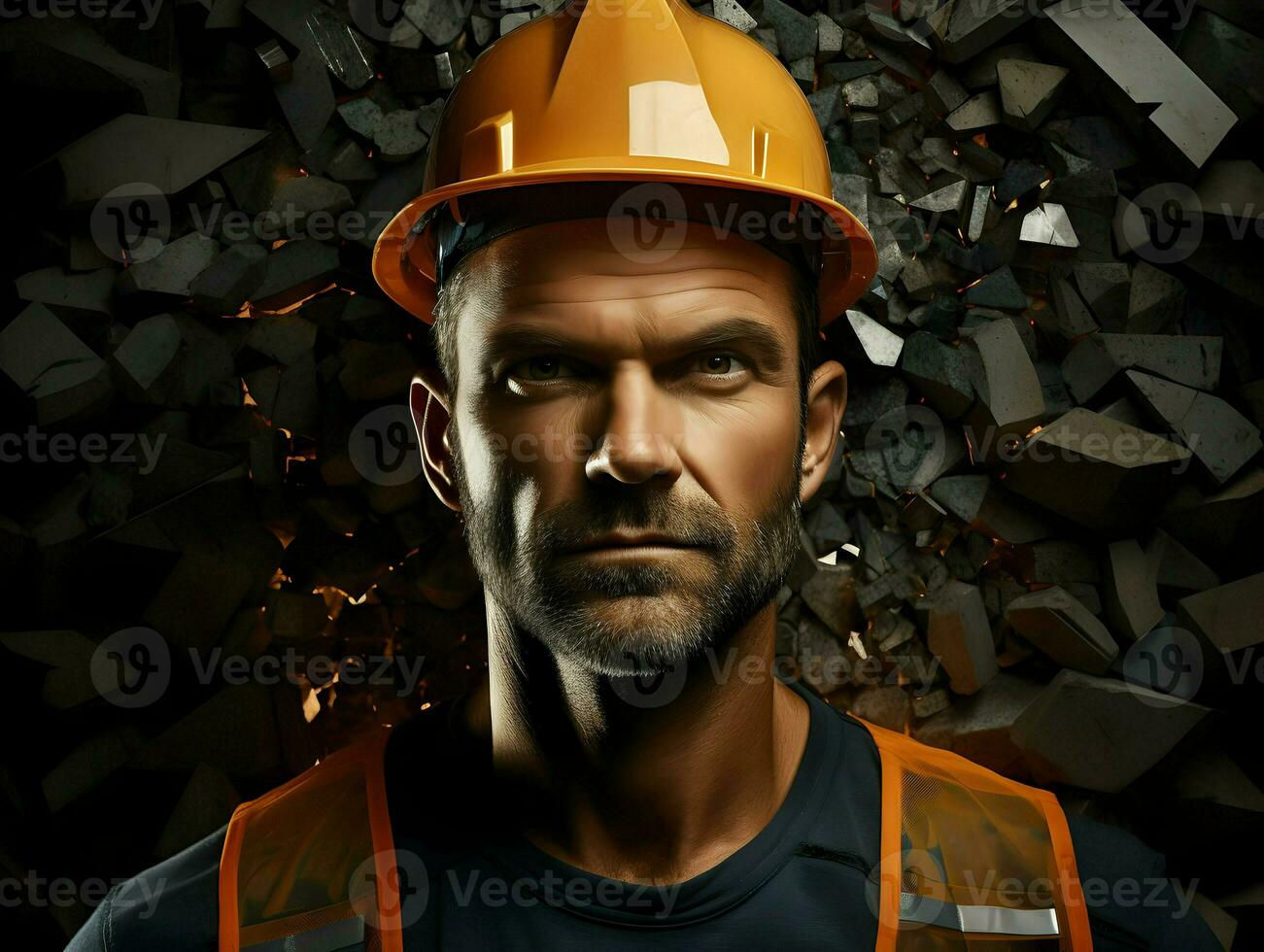 grave costruzione lavoratore nel un arancia casco. alta risoluzione. ai generativo foto
