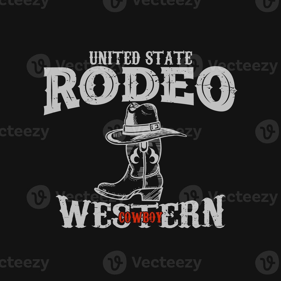 rodeo cowboy occidentale t camicia design. Arizona rodeo cowboy caos Vintage ▾ mano disegnato illustrazione t camicia design. Vintage ▾ cappello e stivale illustrazione, abbigliamento, t camicia disegno, occidentale, Stati Uniti d'America t camicia design foto