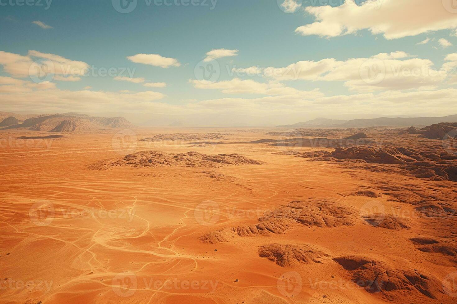 deserto paesaggio con rosso sabbia e blu cielo ai generativo foto