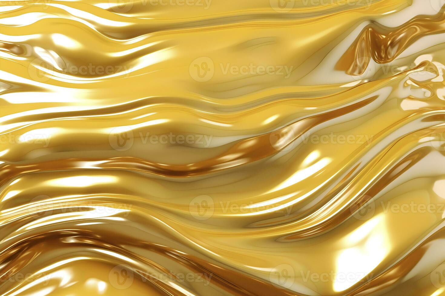 3d interpretazione curva dinamico oro fluido liquido sfondo. leggero metallo colore colorato turbine pendenza maglia. luminosa giallo vivido vivace liscio superficie. sfocato acqua pendenza sfondo ai generativo foto