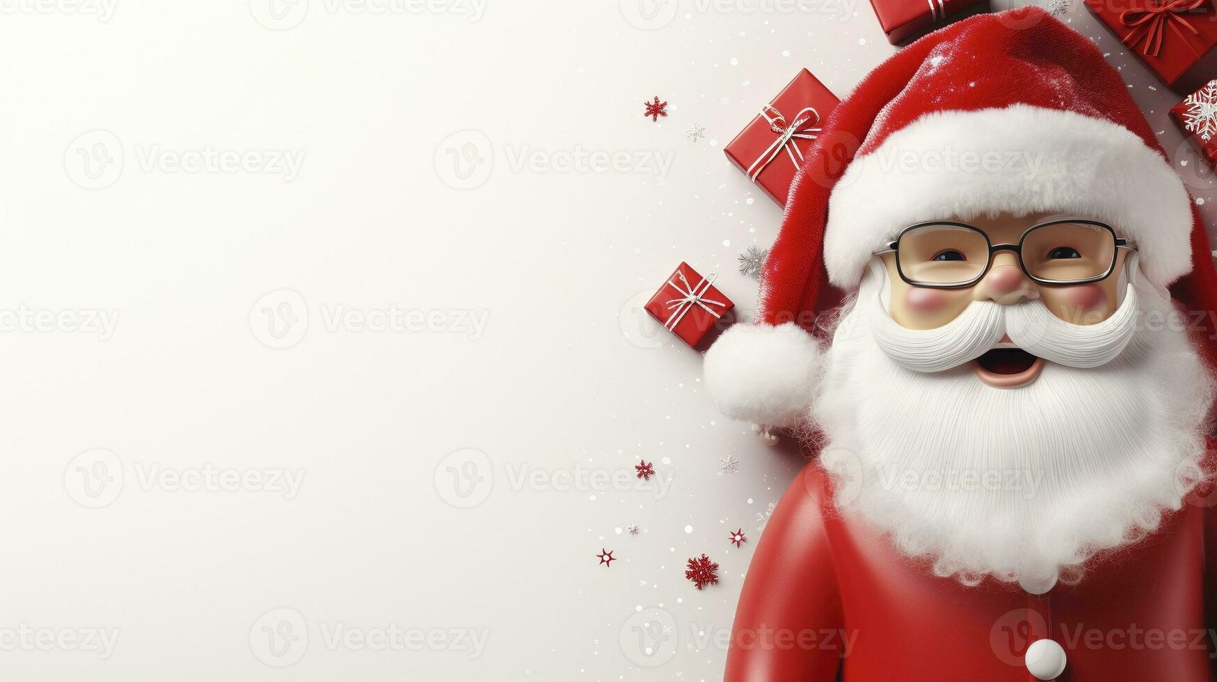 sorridente Santa Claus rosso i regali ai generato bandiera sfondo copia spazio foto
