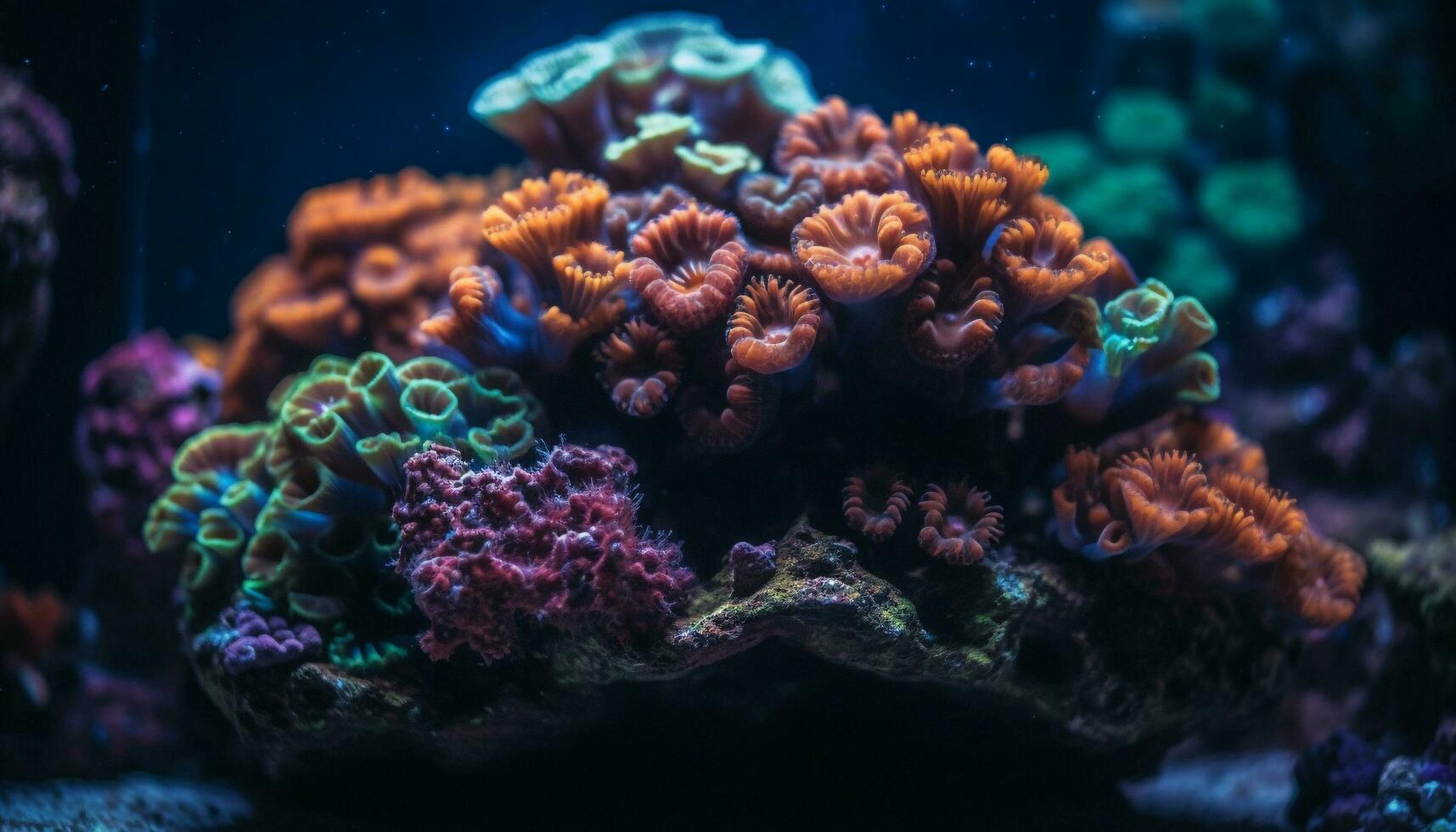 subacqueo scogliera pesce nel natura, corallo acqua, in profondità autorespiratore immersione generato di ai foto