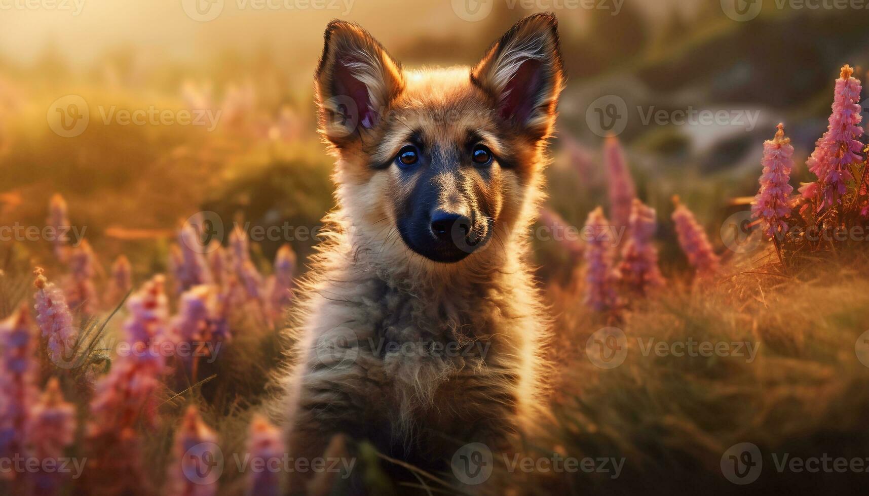 carino cucciolo seduta nel erba, godendo natura bellezza generato di ai foto