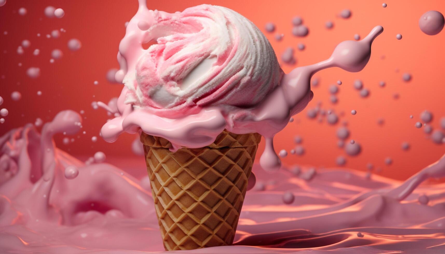 indulgenza nel estate buongustaio ghiaccio crema cono con fragola generato di ai foto