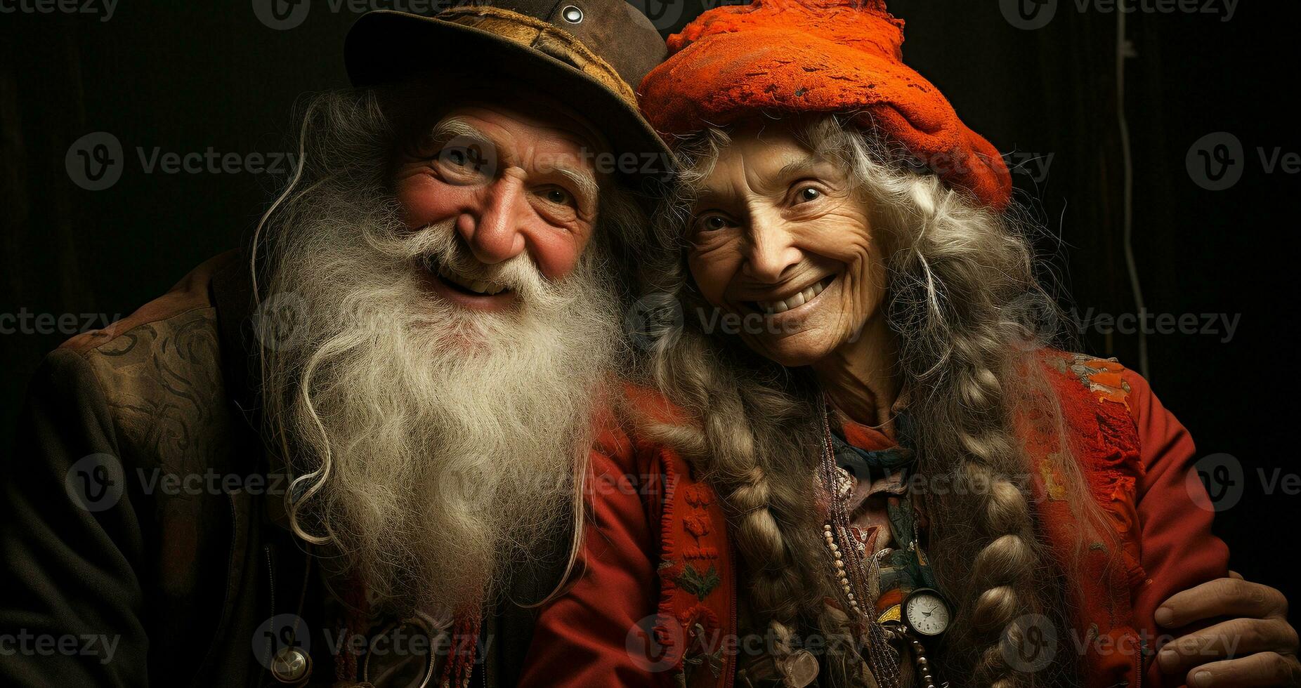 sorridente adulti nel tradizionale capi di abbigliamento celebrare amore e solidarieta generato di ai foto