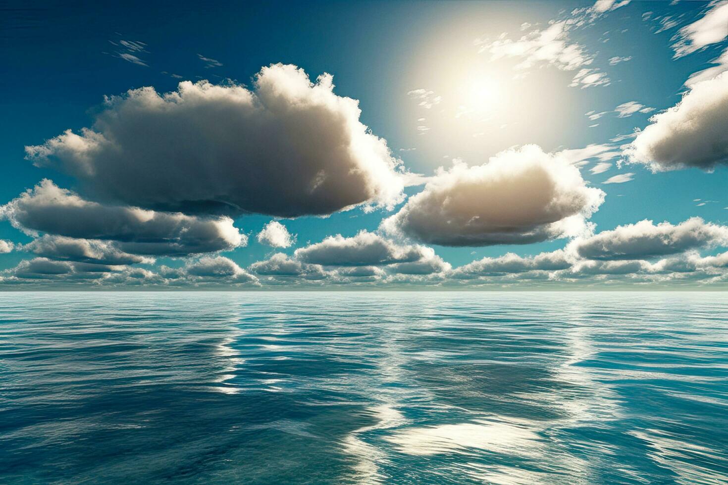 blu cielo e bianca nuvole avvicinamento con aereo oceano ai generativo foto