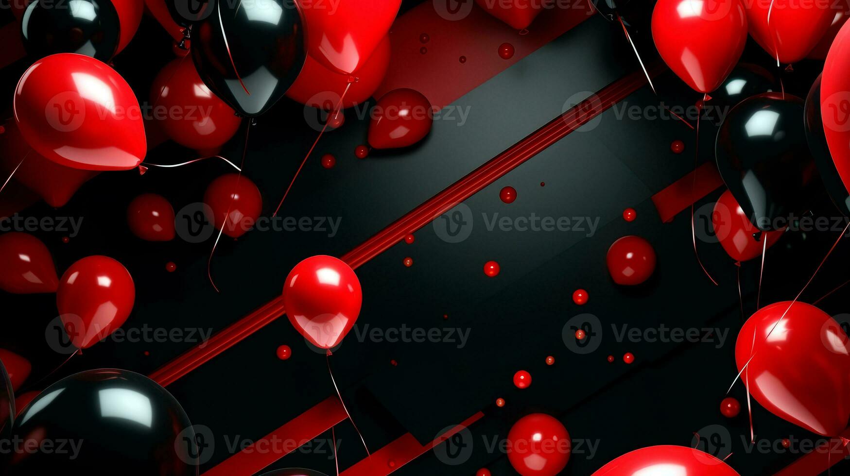 rosso e nero palloncini al di sopra di rosso sfondo. nero Venerdì concetto. modello modello per testo, logo e Prodotto presentazione. ai generativo foto